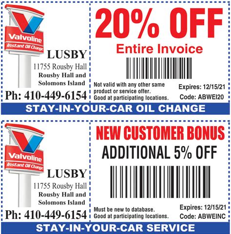 Not transferable to any other vehicle or vehicle owner. . Valvoline 20 oil change coupon